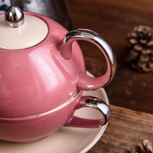  Artvigor, Tea for One Set, Porzellan Kaffee Tee Kanne mit Tasse und Untertasse, 3-teilig Kaffeeservice Tee Set in Geschenkverpackung