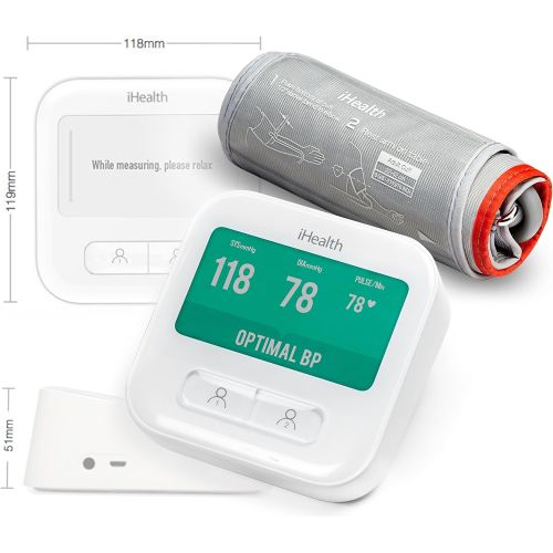 아이헬스 iHealth Clear Wireless Smart Wi-Fi Upper Arm Blood Pressure Monitor with Standard Cuff (8.7-14.2 inch Circumference)