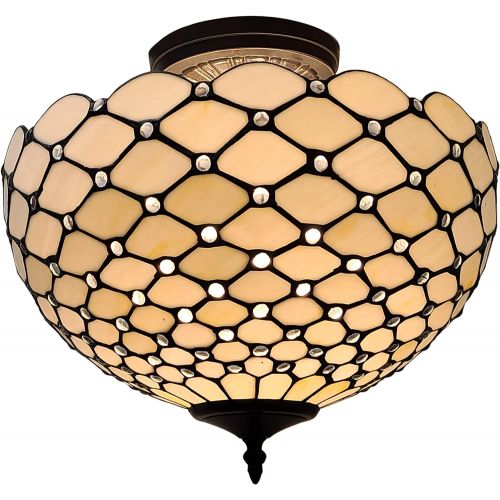  Amora Lighting AM086CL16 Tiffany-Style Jewel 2-Light Semi-Flush Ceiling Fixture, 16-Inch