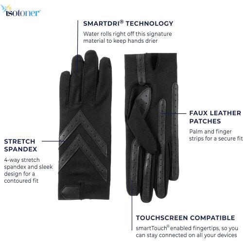  ISOTONER isotoner Women’s Spandex Stretch Shortie Cold Weather Gloves with Leather Palms and Chevron Details