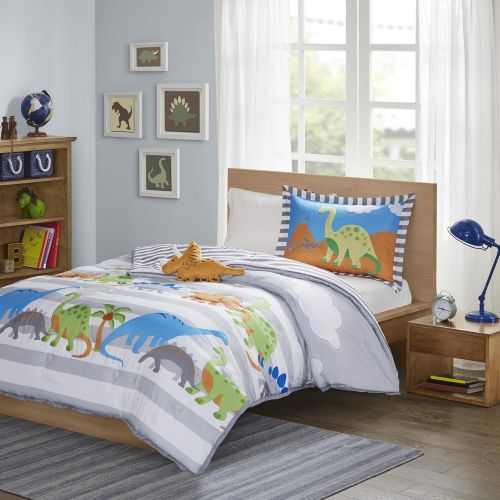  Mi-Zone Mi Zone kids - Dinosaur Dreams Comforter Set - Grey,Blue & Green - FullQueen - Dinosaur Theme - Includes 1 Comforter, 2 Shams , 1 Dinosaur Shaped Pillow