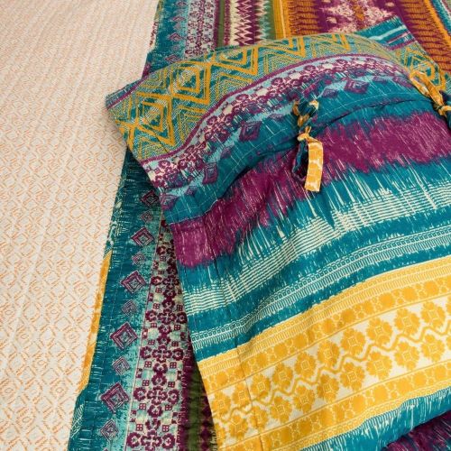  Finely Stitched Western Tribal Geometric Chevron Stripe Pattern Print Multicolor Blue Pink Yellow Tab Top Window Curtains Panels Pair 84 Length Set of 2