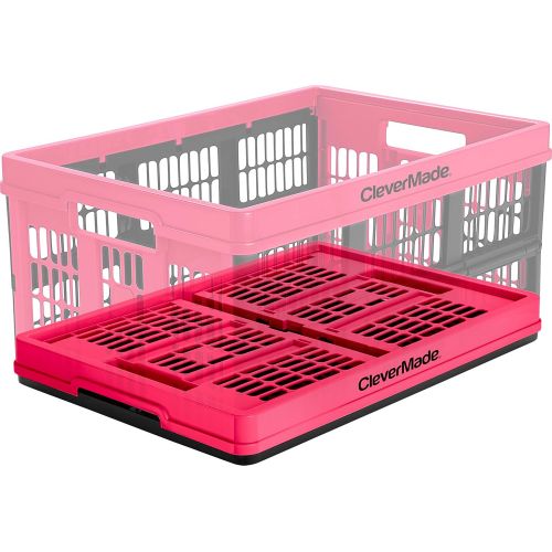  CleverMade CleverCrates 45 Liter Collapsible Storage Bin/Container: Grated Wall Utility Basket/Tote, Fuchsia, 2 Pack (8031165-6442PK)