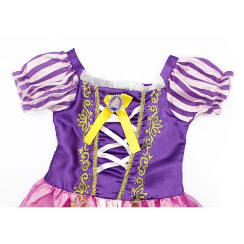  HenzWorld Girls Dresses Rapunzel Costumes Dress Princess Birthday Party Cosplay Wig Headband Accessories Outfits 4t