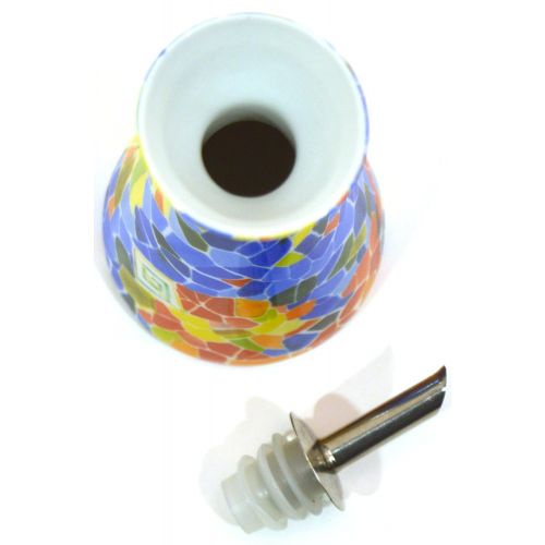  ART ESCUDELLERS Porcelain Oil/Vinegar Bottle Decorated in TRENCADIS Gaud Style. (Colour Aurora). 2.56 x 2.56 x .71