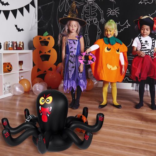  Amosfun Halloween Inflatable Ring Toss Game Halloween Party Game Outdoor Party Game Spider Toys PVC Toys with 3 rings for Kid