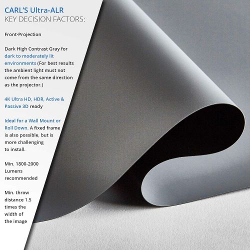  Carls Place (2.39:1) 38x90in.-97 Diag. Carls Ultra-ALR (4K Ultra HDUHD, HDR Ready) Projector Screen Material, Ambient Light Rejecting, Front Projection, High Contrast Gray, Cut Cloth, 3D, 1.5