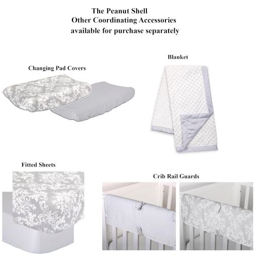  Grey Damask and Dot Print 4 Piece Baby Crib Bedding Set by The Peanut Shell