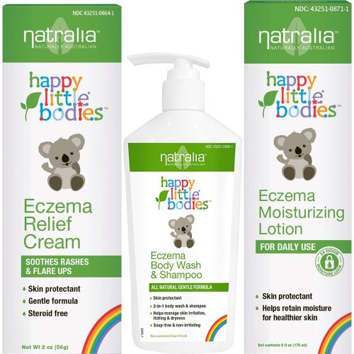  Natralia Happy Little Bodies, Eczema Care Regimen with Itch Relief Cream, Skin Wash, and Lotion
