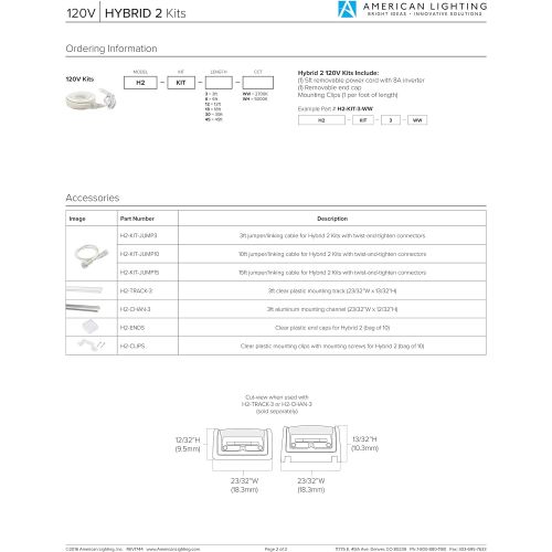  American Lighting H2-KIT-12-WH LED Hybrid2 Accent Lighting Kit, Dimmable, 5000K Bright White, 120V, 36-Watts, 12-Foot