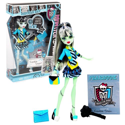 몬스터하이 Mattel Year 2012 Monster High Picture Day Series 11 Inch Doll Set - FRANKIE STEIN Daughter of Frankenstein with Purse, Folder, Fearbook, Hairbrush and Doll Stand