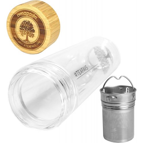  amapodo Tee Flasche Glas to go - Teeflasche mit Sieb - Tea Bottle 400ml (Bambus)