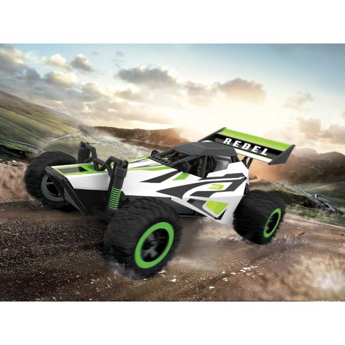  Force1 Fast Remote Control Car - Rebel 132 Scale RC Buggy with Ramp and Cones for All Terrain RC Cars Rechargeable Stunt RC Cars for Kids and Adults