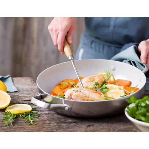  GreenPan CC000015-001 Venice Pro Stainless Steel 100% Toxin-Free Healthy Ceramic Nonstick Metal Utensil/Dishwasher/Oven Safe Covered Chefs Pan, 3.5-Quart, Light Grey