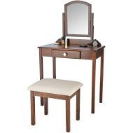 AmazonBasics Classic Compact Vanity Table Set with Stool and Mirror - White