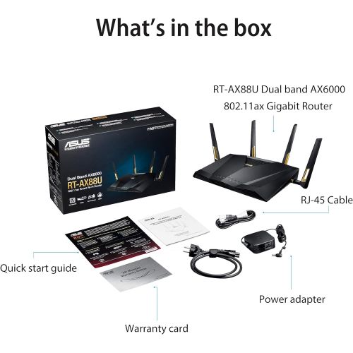 아수스 Asus ASUS Quad-Core, Next-Gen WiFi 6, Wireless 802.11ax Dual Band Wi-Fi Adaptive QoS AX6000 Router (RT-AX88U)