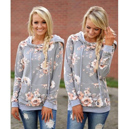  [아마존 핫딜] Angashion Women Hoodies-Tops- Floral Printed Long Sleeve Pocket Drawstring Sweatshirt with Pocket