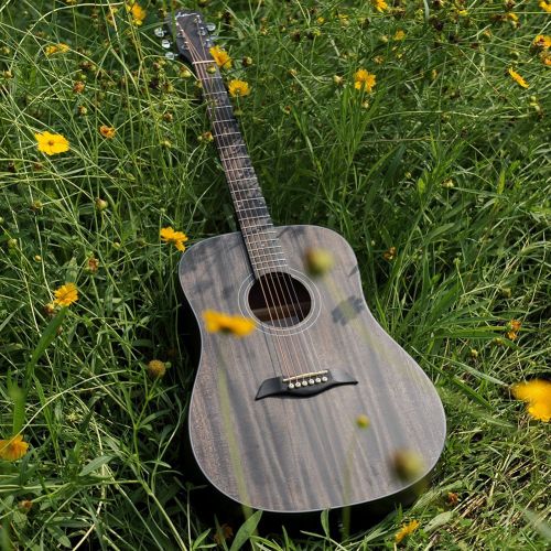  ADM 41 Inch Hand Rubbed Varnish Acoustic Guitar with Steel Strings, Deluxe Matt Grey - FREE Gig Bag Included
