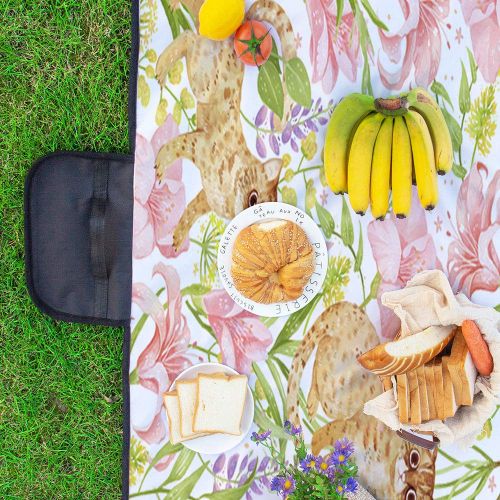  TecBillion Popstar Party Stylish Picnic Blanket,Set of Electric Guitars with Colorful Flowers Stars Circles Abstract Patterns Mat for Picnics Beaches Camping,50 L x 78 W