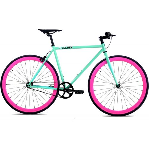  Golden Cycles Single Speed Fixed Gear Bike with Front & Rear Brakes(Betty 48), Celestial/Pink
