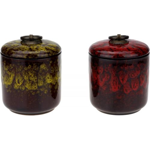  Urban Lifestyle Teedose Set / 2 handglasierte Tee-Behalter aus Keramik 220ml Sencha Rot/Gelb
