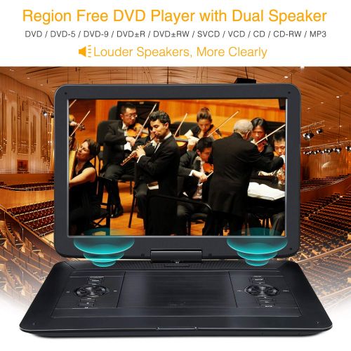  NAVISKAUTO 17.9 Portable DVD Player HD DVD Player Large Swivel 15.6 Screen Support 7 Hours 128GB USB SD Sync Screen AV Out & in Stereo Sound Region Free