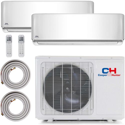  COOPER AND HUNTER 2 Zone Mini Split - 12000 + 12000 Ductless Air Conditioner - Pre-Charged Dual Zone Mini Split