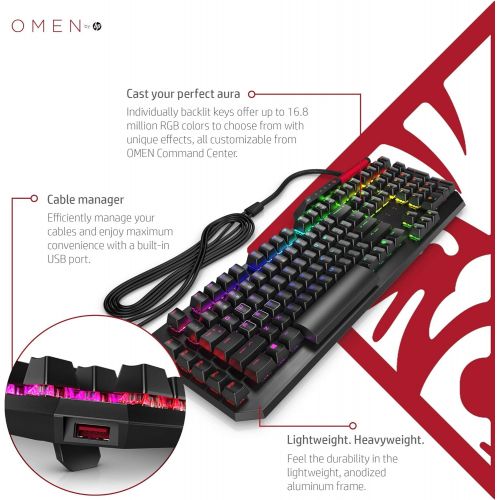 에이치피 OMEN by HP Sequencer Wired USB Mechanical Optical Gaming Keyboard  10x Faster  Blue Switch - Volume Roller Bar  16.8M RGB Colors  Anti Ghosting