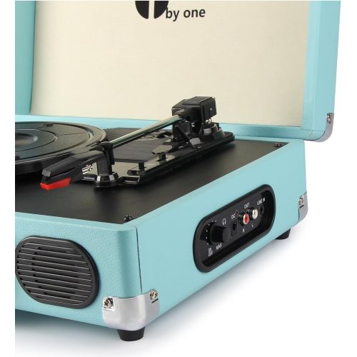  1byone Belt-Drive 3-Speed Portable Stereo Turntable with Built in Speakers, Turquoise