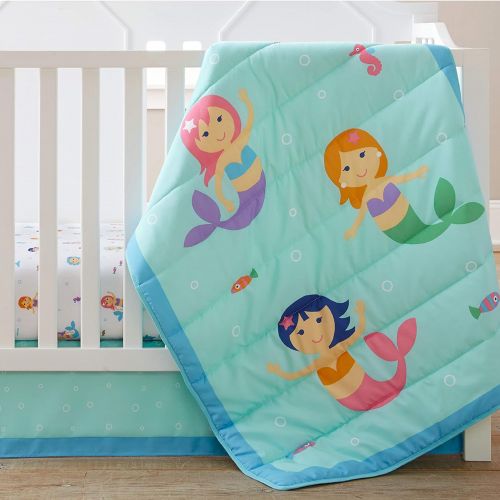  Wildkin 3 Piece Crib Bed-In-A-Bag, 100% Microfiber Crib Bedding Set, Includes Comforter, Fitted Sheet, and Crib Skirt, Coordinates with Other Room Decor, Olive Kids Design  Mermai