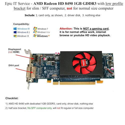  AMD Radeon HD 8490 1GB DDR3 PCIe x16 DVI DisplayPort Video Card Dell MX4D1 Low Profile