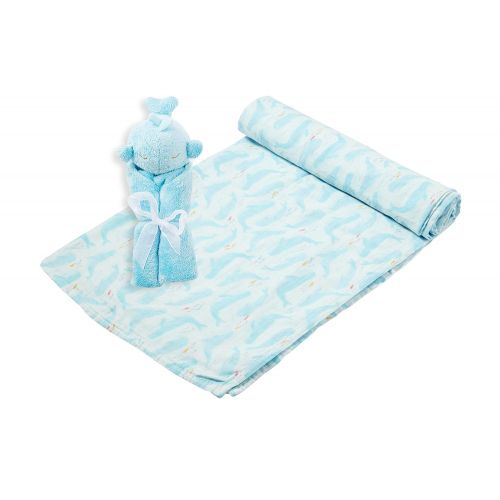 Angel Dear Swaddle and Blankie Gift Set, Blue Whale with Blue Whale