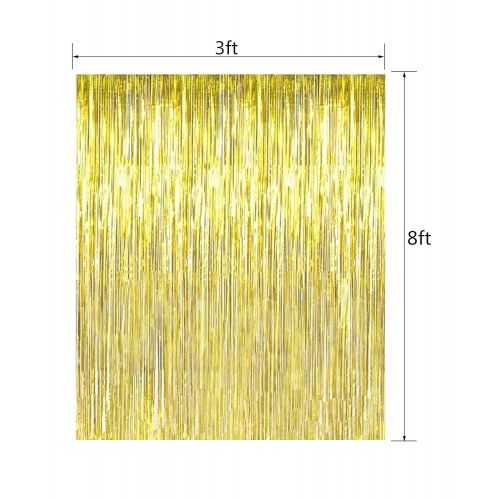  FECEDY 2pcs 3ft x 8.3ft Gold Metallic Tinsel Foil Fringe Curtains Photo Booth Props for Birthday Wedding Engagement Bridal Shower Baby Shower Bachelorette Holiday Celebration Party