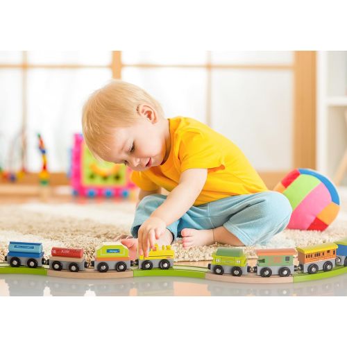  Kidzzy Toys Wooden Train Set 12 PCS Box with Cover - Train Toys Magnetic Set Toy Train Sets for Kids Toddler Gift for Christmas and Birthday for Boys