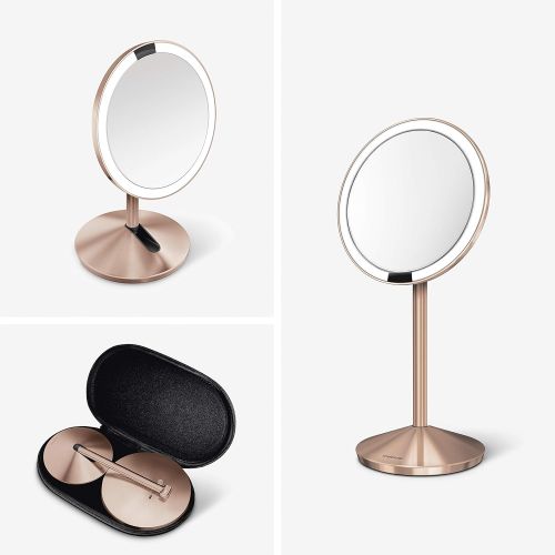 심플휴먼 Simplehuman simplehuman 5 inch Sensor Mirror, Lighted Makeup Mirror, 10x Magnification, Stainless Steel (Rose Gold)