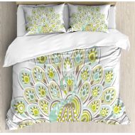 Lunarable Traditional Duvet Cover Set, Flower Silhouettes with Stalks and Leaves Blooming Spring Season Inspirations, Decorative 3 Piece Bedding Set with 2 Pillow Shams, King Size,