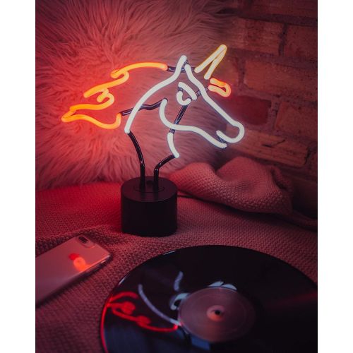  Amped & Co Neon Unicorn Light Novelty Desk Lamp, Large 11.3x12.1, WhiteYellowPink Glow
