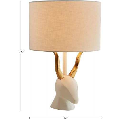  Rivet Modern Deer Head Ceramic Lamp With LED Bulb, 19.5H, White and Brass