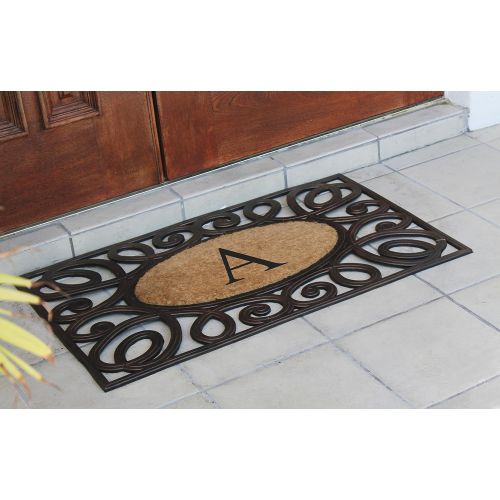  A1 HOME COLLECTIONS Rubber and Coir Elegant Circles Princess Large Doormat Monogrammed (23x38 inches)-Monogrammed A