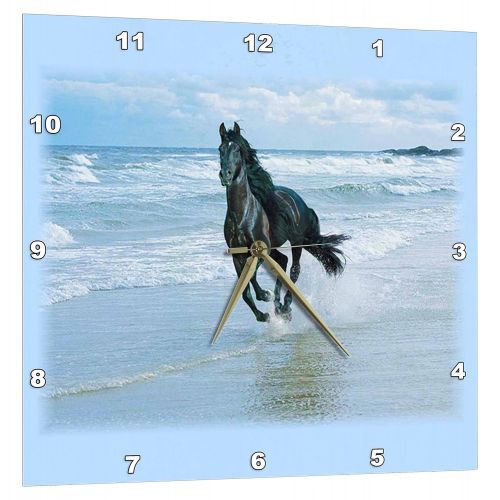  3dRose Black Horse Racing on Ocean Beach - Wall Clock, 15 by 15-Inch (DPP_38919_3)