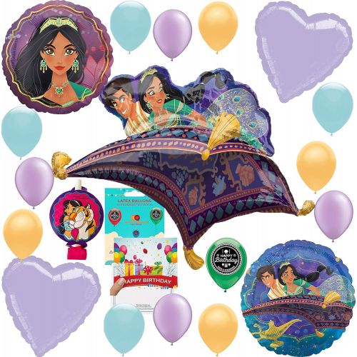  Aladdin Party Supplies Birthday Balloon Decoration Deluxe Bundle with Birthday Card and Aladdin Princess Jasmine Blowout
