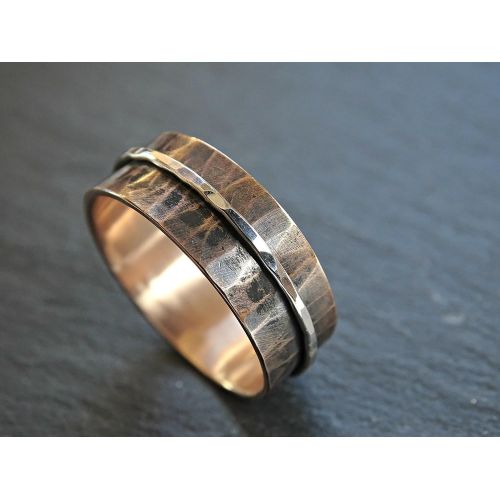  CrazyAss Jewelry Designs bronze spinning ring for men, bronze silver ring, personalized mens ring bronze silver, mens meditation ring, bronze anniversary gift unique handmade