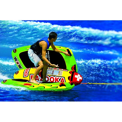  [아마존베스트]WOW Sports Wow World of Watersports 13-1010, Big Bazooka 1 to 4 Person, Inflatable Towable Deck Tube, Steerable