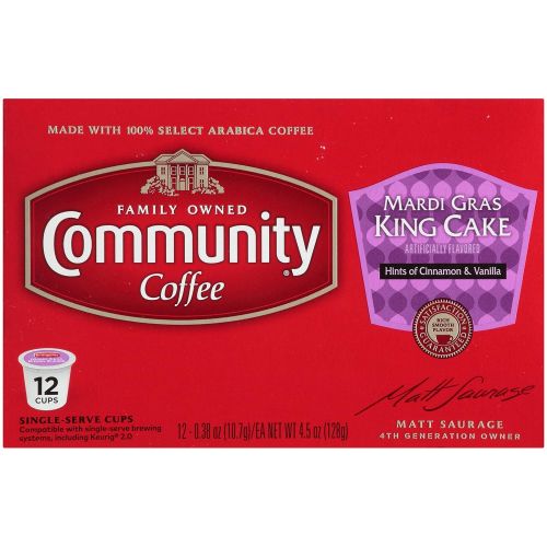  Community Coffee Mardi Gras King Cake Flavored Medium Roast Single Serve (12 Count each), Pack of 6