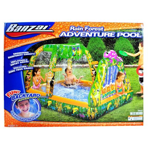  Banzai Rain Forest Series Inflatable Swimming Pool - ADVENTURE POOL with Rainforest Themed Graphics, Refreshing Sprinkler Canopy, Water Play Activities with 2 Inflatable Rings and