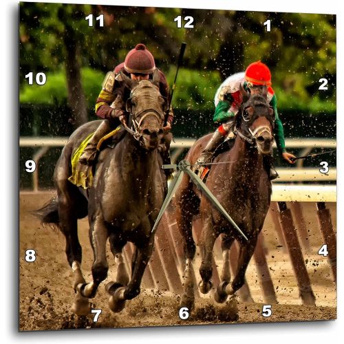  3dRose dpp_98373_2 Two Horses and Jockeys Racing to Finish Line, Mud Flying.-Wall Clock, 13 by 13-Inch