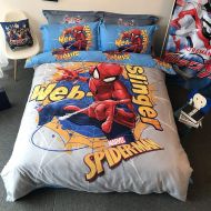 CASA Casa 100% Cotton Kids Bedding Set Boys Spider Man Duvet Cover and Pillow Cases and Fitted Sheet,4 Pieces,Queen