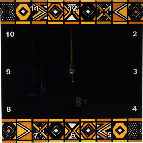 3dRose DPP_76556_3 Brown and Black African Pattern Art of Africa Inspired by Zulu Beadwork Geometric Designs Wall Clock, 15 by 15