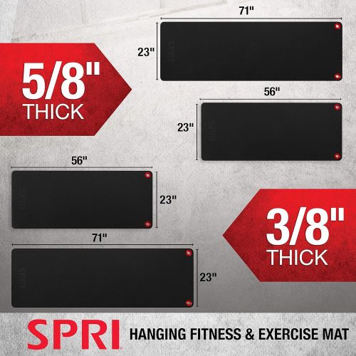  SPRI Hanging Exercise Mat, Fitness & Yoga Mat for Group Fitness Classes, Commercial Grade Quality with Reinforced Holes (Available in 56 or 71 Length and 38 or 58 Thickness)