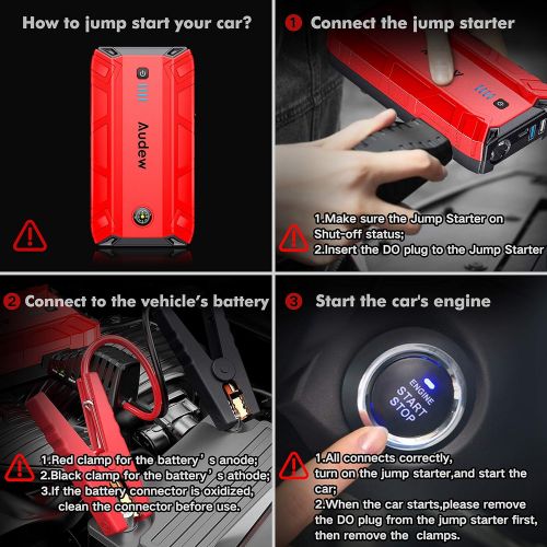  Audew Car Jump Starter,1500A Peak 17000mAh 12V Car Battery Booster (Up to 8L Gas or 6L Diesel Engine),Portable Power Pack with Smart Jumper Cable,Quick Charge 3.0,Type-C,LED Flashl